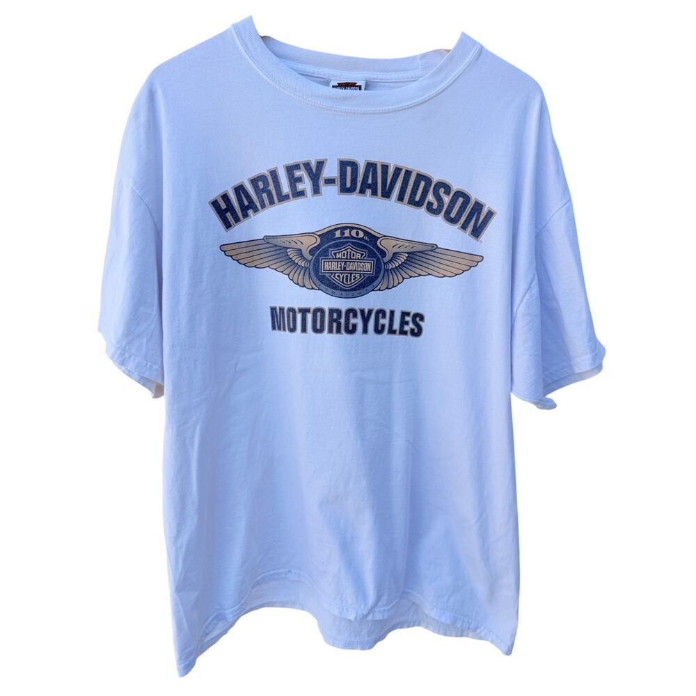 Harley Davidson T Shirt Mens XL White 110 Years Motorcycles Graphic